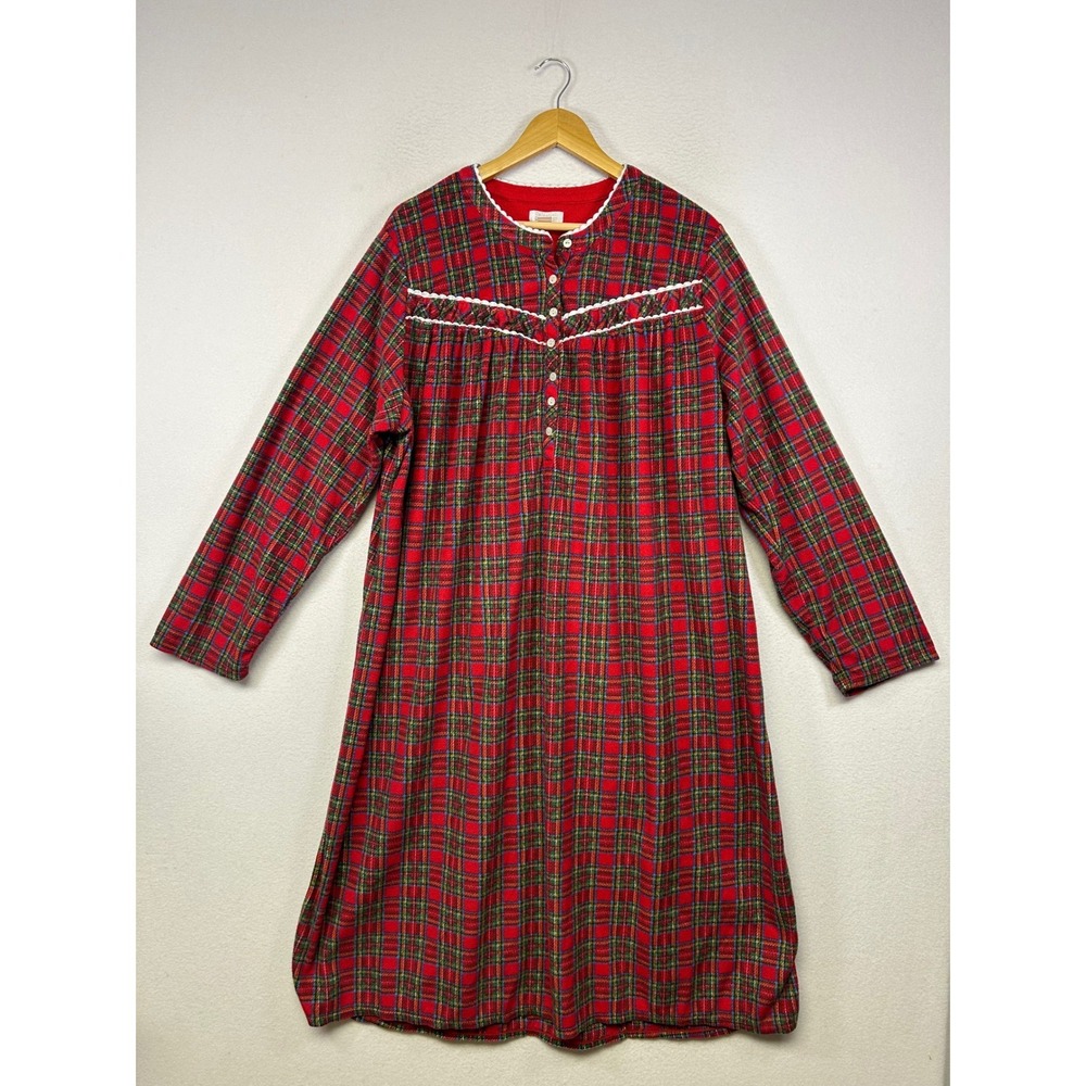 Holiday Christmas Celestial Dreams Women 3X Red Plaid Fleece Lace Nightgown